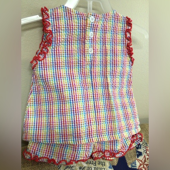 Vintage Oshkosh Baby Seersucker Cotton 2PC  Set Size 3-6 Mos. Embroidered Fruit - Picture 6 of 13